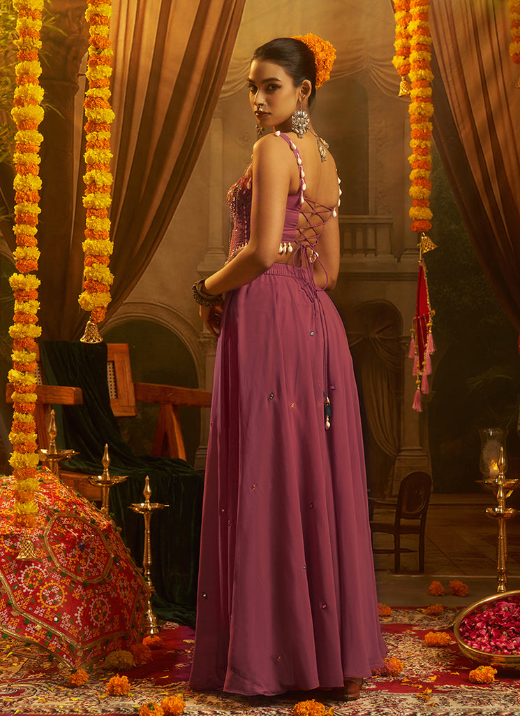 Mauve Pink Embroidered Georgette Lehenga Choli