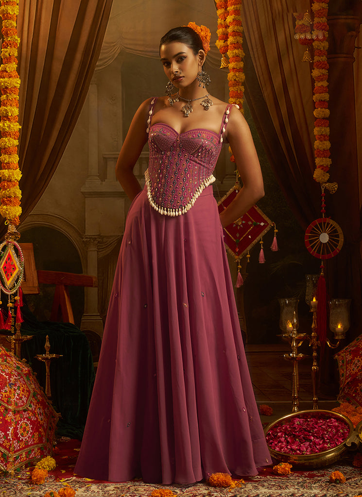 Mauve Pink Embroidered Georgette Lehenga Choli