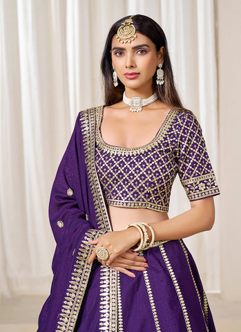 Purple Embroidered Silk Wedding Lehenga Choli