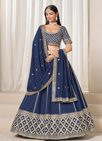 Blue Silk Wedding Lehenga Choli