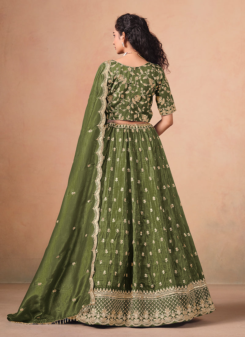 Buy Olive Green Lehenga Choli In USA