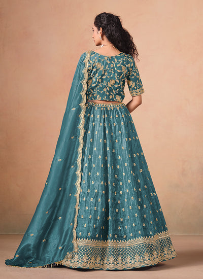 Firozi Blue Reshamkari Embroidery Wedding Lehenga Choli