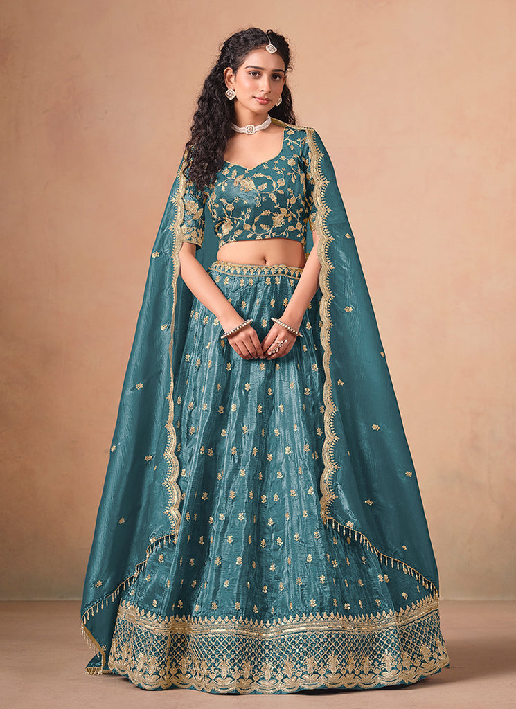 Firozi Blue Reshamkari Embroidery Wedding Lehenga Choli