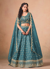 Firozi Blue Reshamkari Embroidery Wedding Lehenga Choli