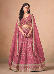 Coral Pink Reshamkari Embroidery Wedding Lehenga Choli