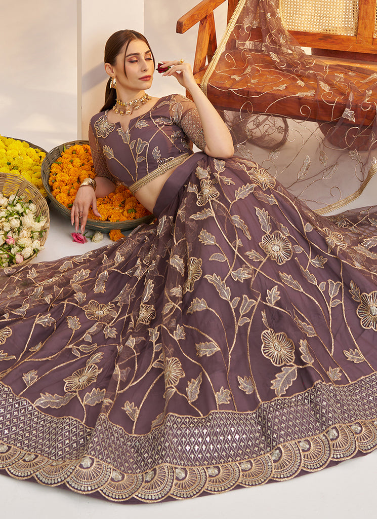 Buy Mauve Purple Partywear Lengha Choli Online