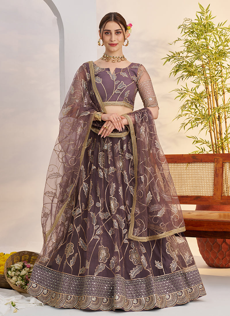 Mauve Purple Threadwork Lehenga Choli