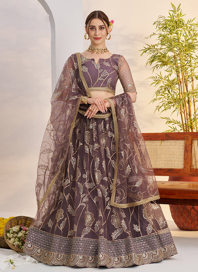 Mauve Purple Threadwork Lehenga Choli