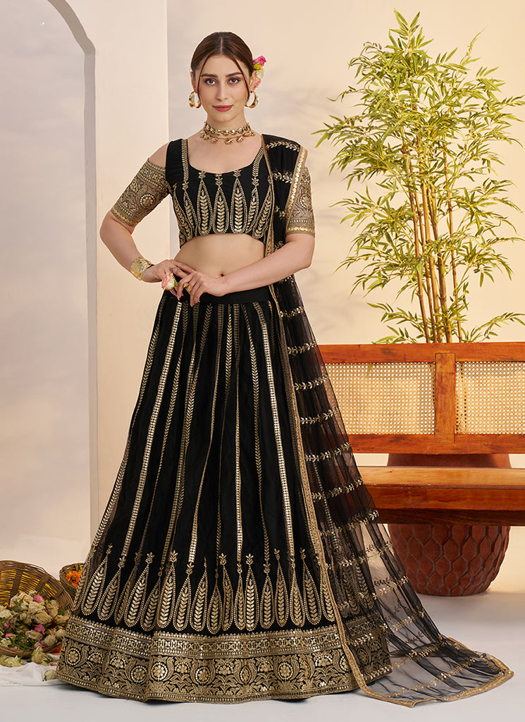 Black Threadwork Embroidery Lehenga Choli