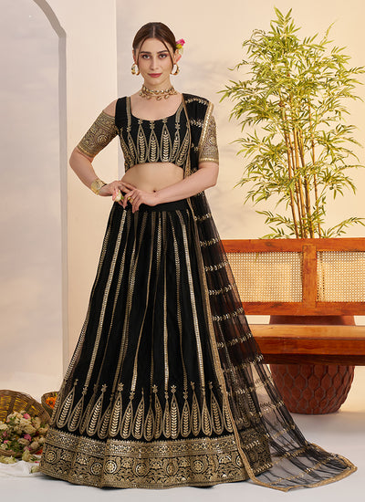Black Threadwork Embroidery Lehenga Choli