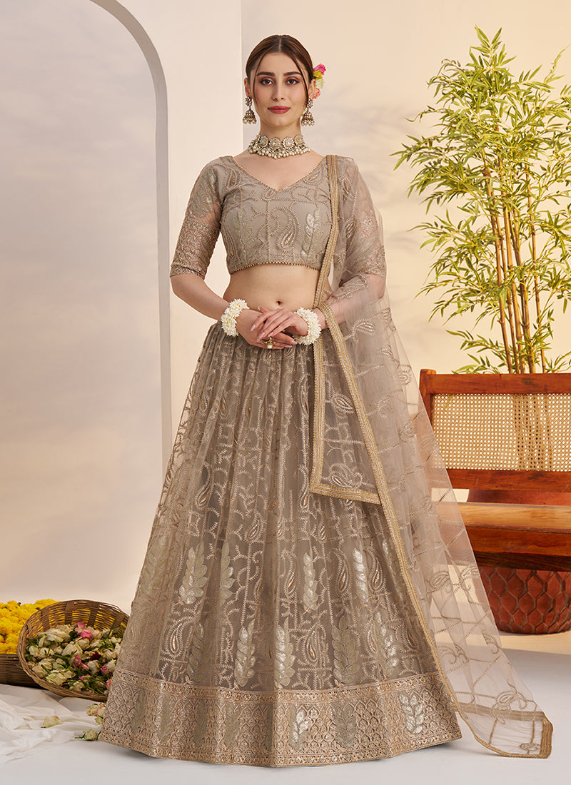 Copper Grey Threadwork Embroidery Lehenga Choli