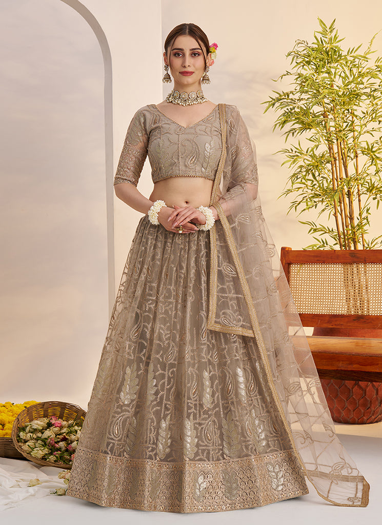 Copper Grey Threadwork Embroidery Lehenga Choli