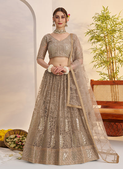 Copper Grey Threadwork Embroidery Lehenga Choli