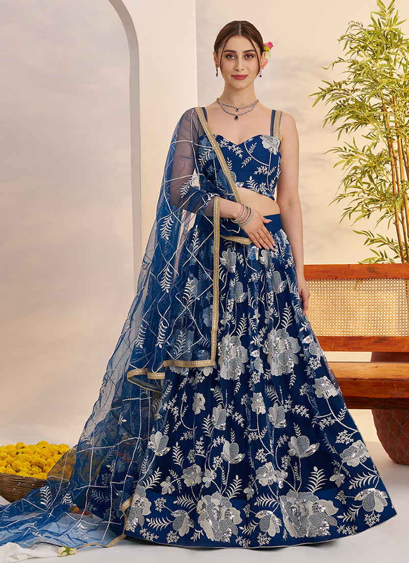 Royal Blue Threadwork Embroidery Lehenga Choli