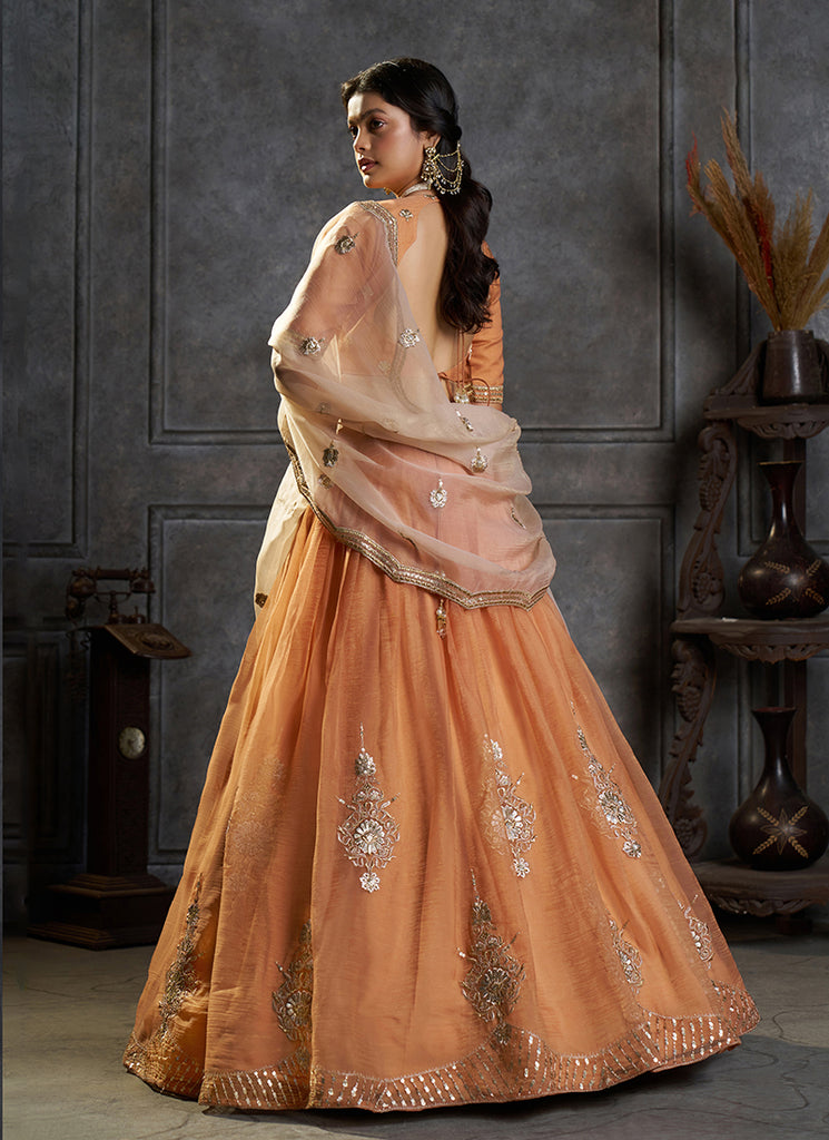 Buy Orange Embroidered Lehenga Choli In Canada