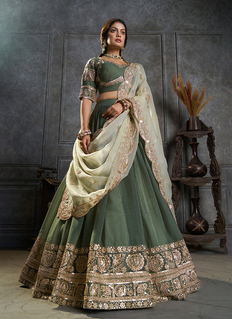 Green Embroidered Lehenga Choli 