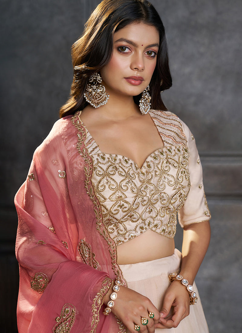 Shop Ivory Embroidered Organza Silk Lehngha Choli  
