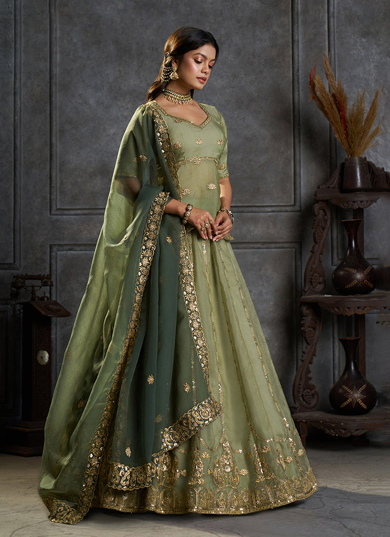 Shop Olive Green Lehenga Kurti For Wedding