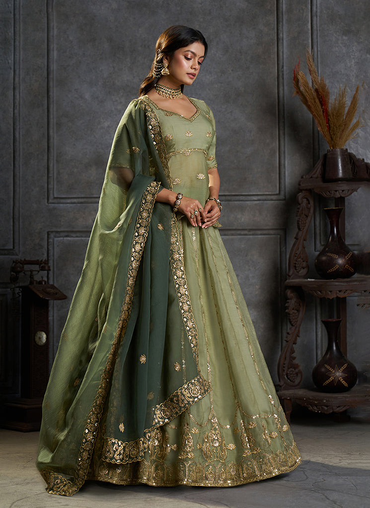 Shop Olive Green Lehenga Kurti For Wedding