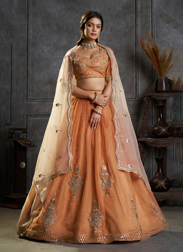 Shop Orange Silk Lehenga Choli For Wedding