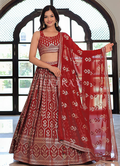 Buy Maroon Fetsive Lehenga Choli In UK