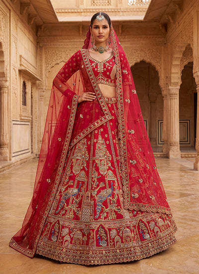 Crimson Red Handwork Bridal Lehenga Choli