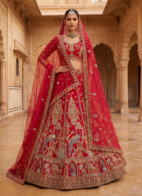 Crimson Red Handwork Bridal Lehenga Choli