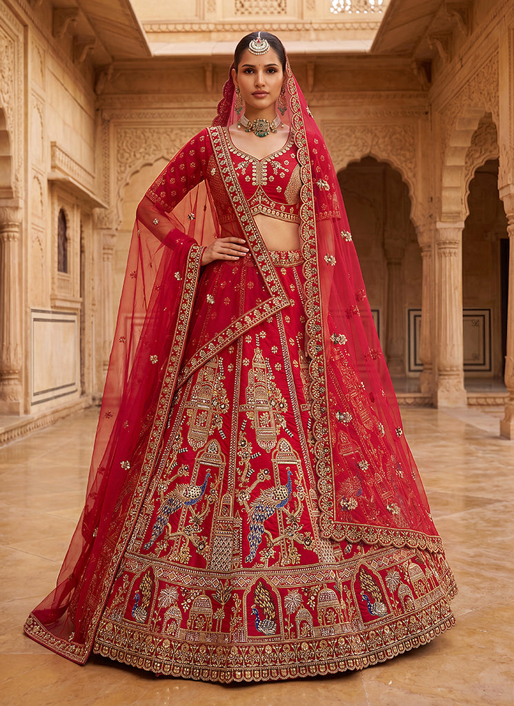 Crimson Red Handwork Bridal Lehenga Choli
