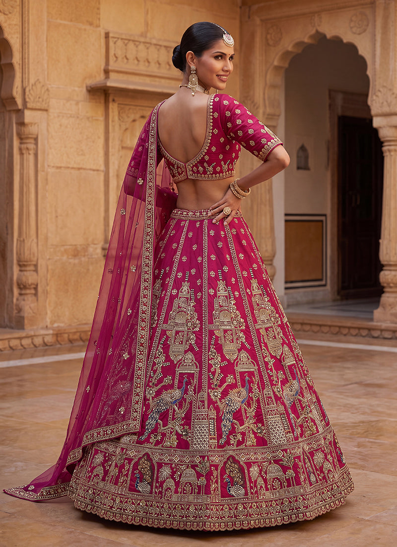 Designer Rani Pink Handwork Bridal Lehenga Choli with Embroidered Dupatta