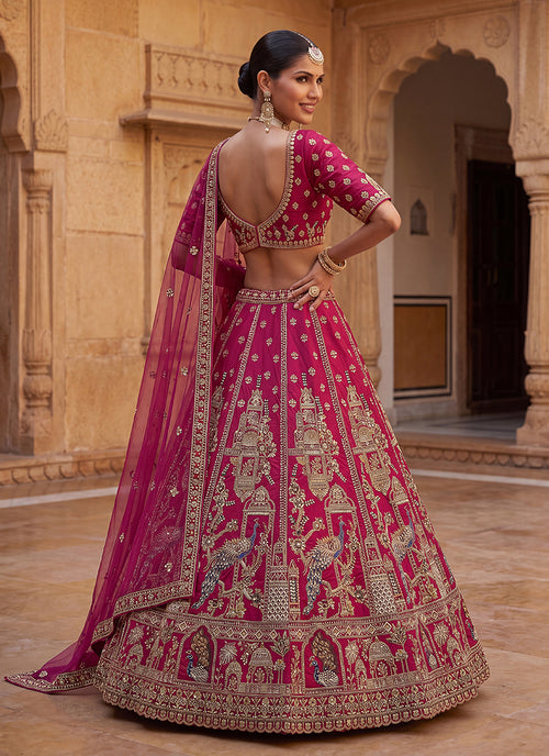 Designer Rani Pink Handwork Bridal Lehenga Choli with Embroidered Dupatta