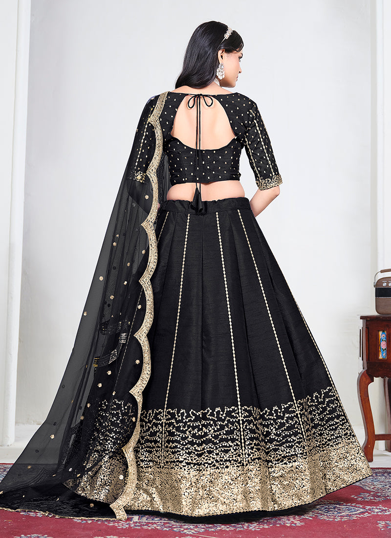 Buy Black Golden Lehenga Choli In UAE