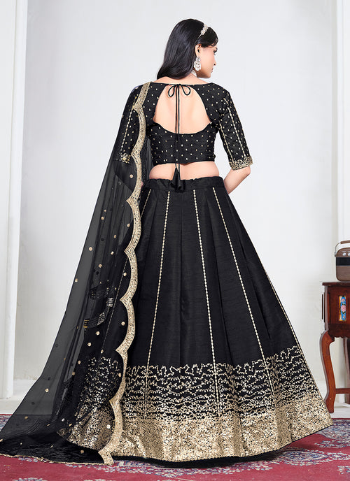Buy Black Golden Lehenga Choli In UAE