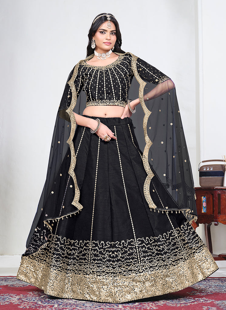 Black Golden Embroidery Bridal Lehenga Choli