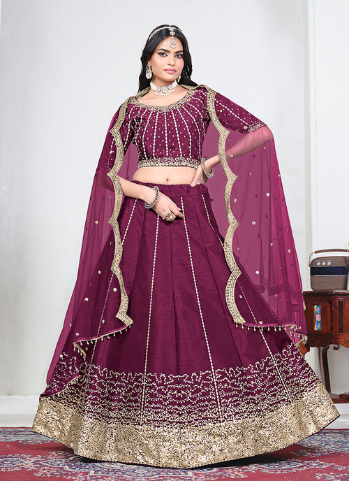 Wine Golden Embroidery Bridal Lehenga Choli