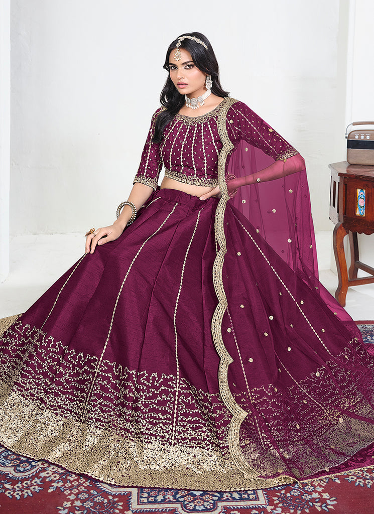 Buy Wine Golden Partywear Lengha Choli