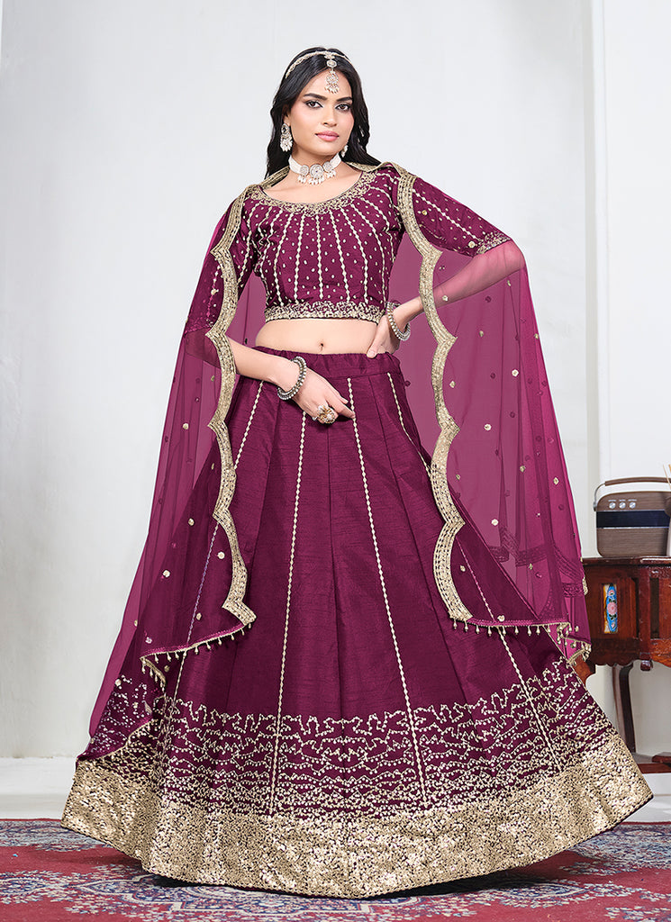 Wine Golden Embroidery Bridal Lehenga Choli