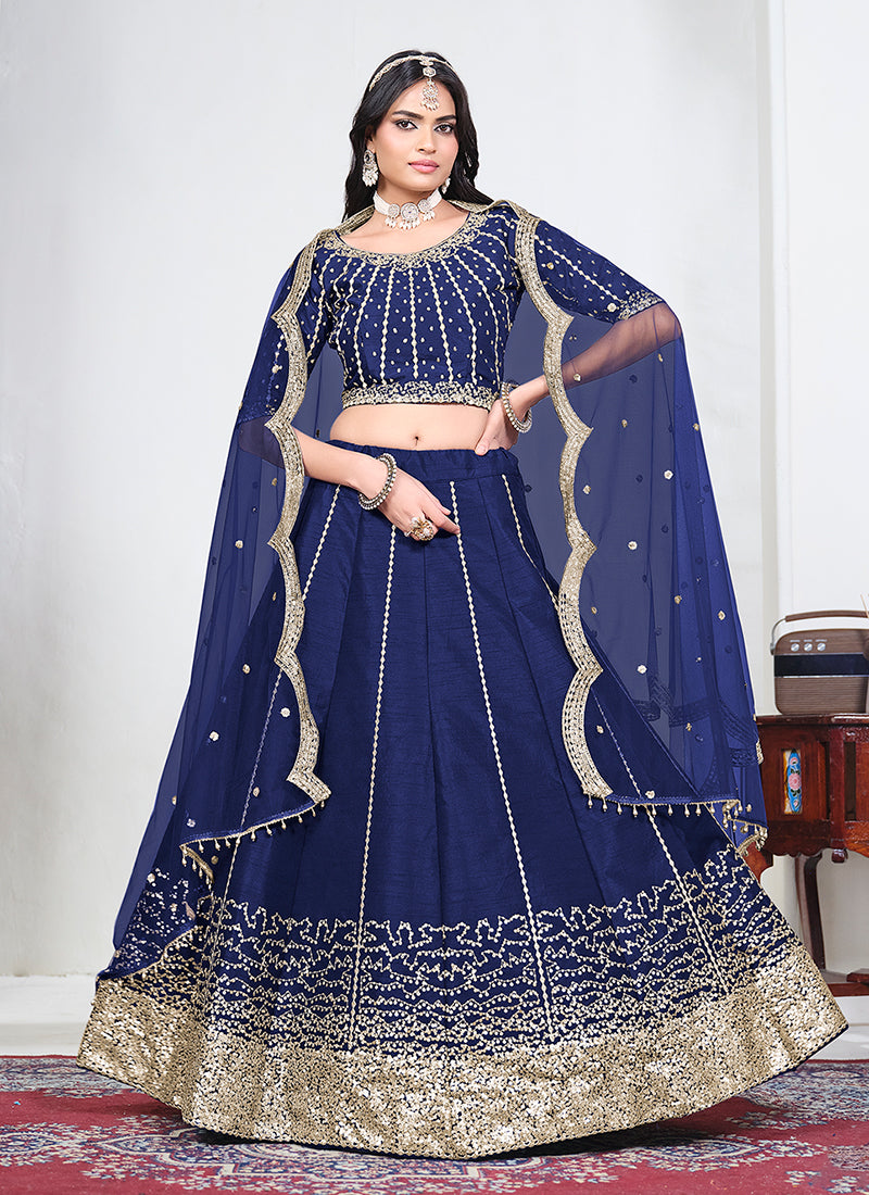 Royal Blue Golden Embroidery Bridal Lehenga Choli