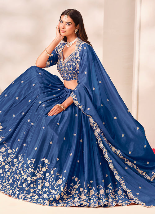 Dark Blue Wedding Lehenga Choli For Women