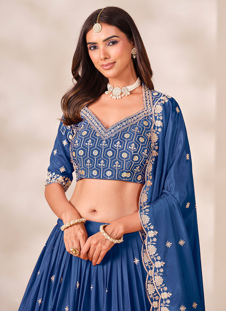 Buy Dark Blue Wedding Lehenga Choli In Canada