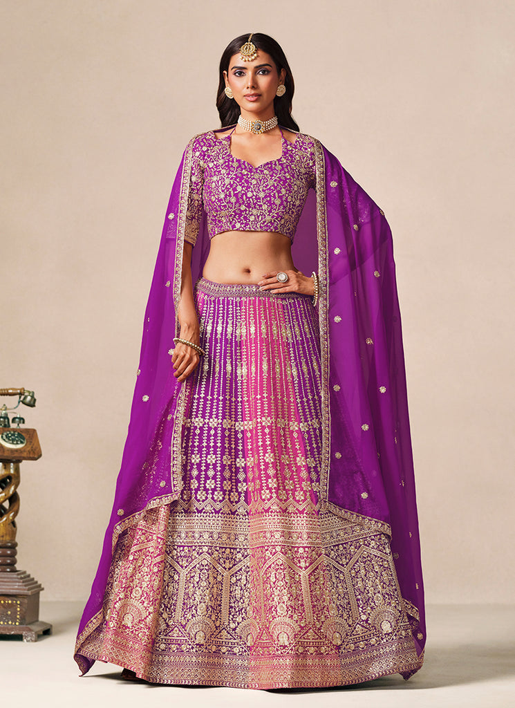 Purple And Magenta Traditional Embroidered Lehenga Choli