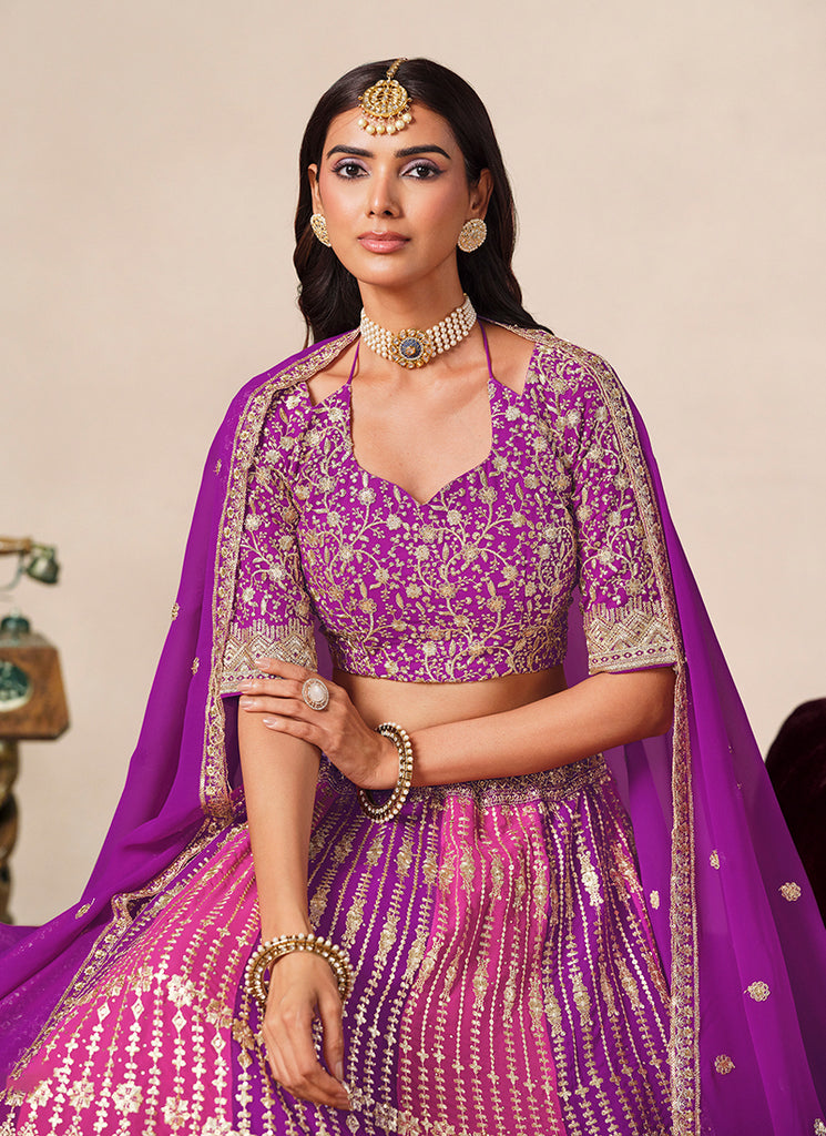 Purple And Magenta Traditional Embroidered Lehenga Choli