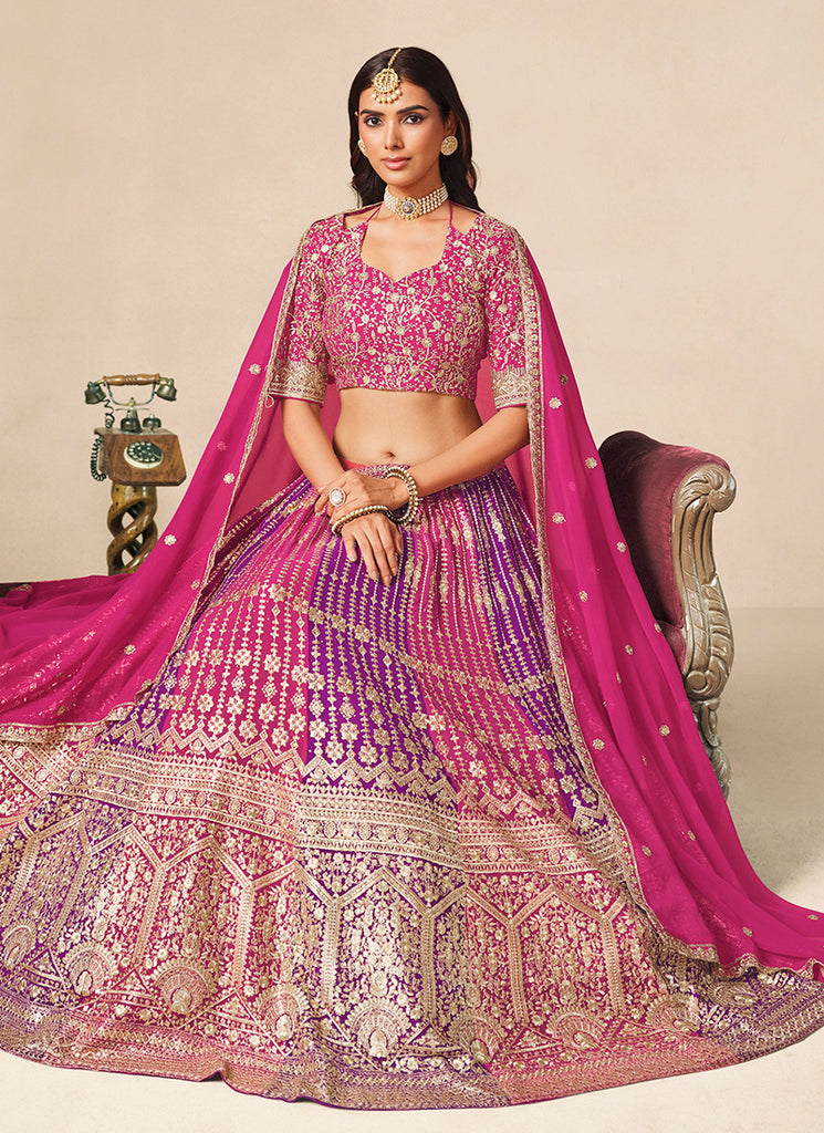 Magenta And Purple Traditional Embroidered Lehenga Choli