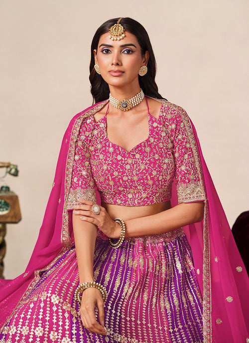 Magenta And Purple Traditional Embroidered Lehenga Choli