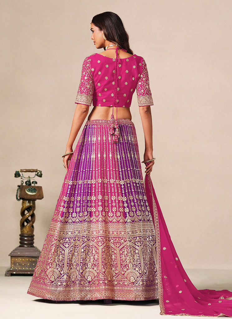 Magenta And Purple Traditional Embroidered Lehenga Choli