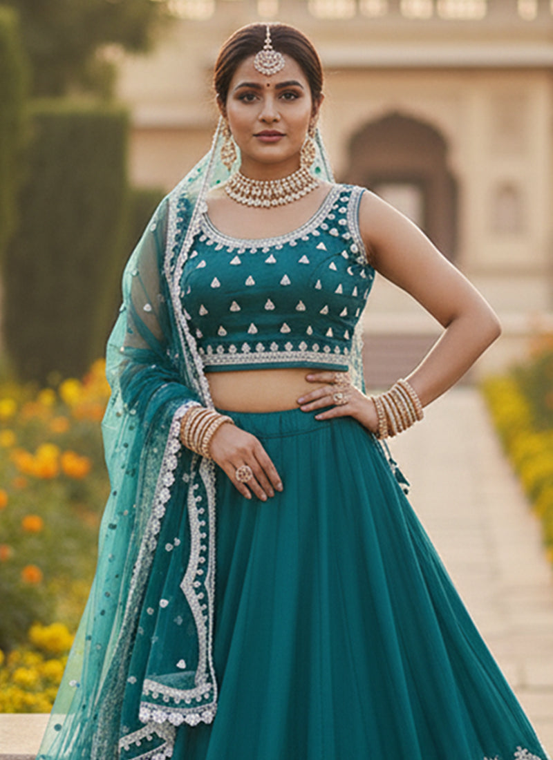 Buy Teal Blue Lehenga Choli In USA