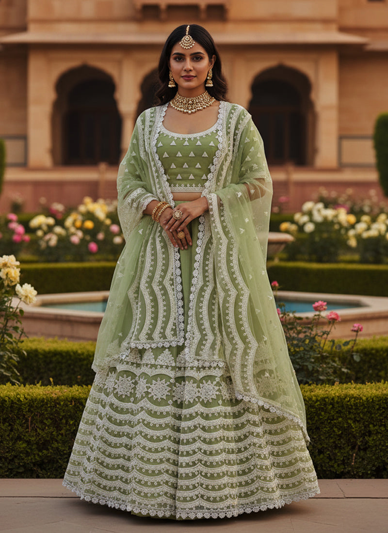 Shop Pista Green Designer Leengha Choli Online