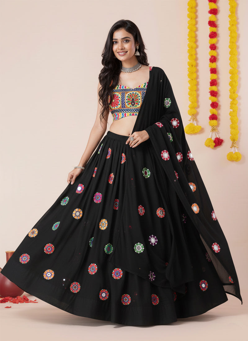Black Kutchi Embroidered Lehenga Choli