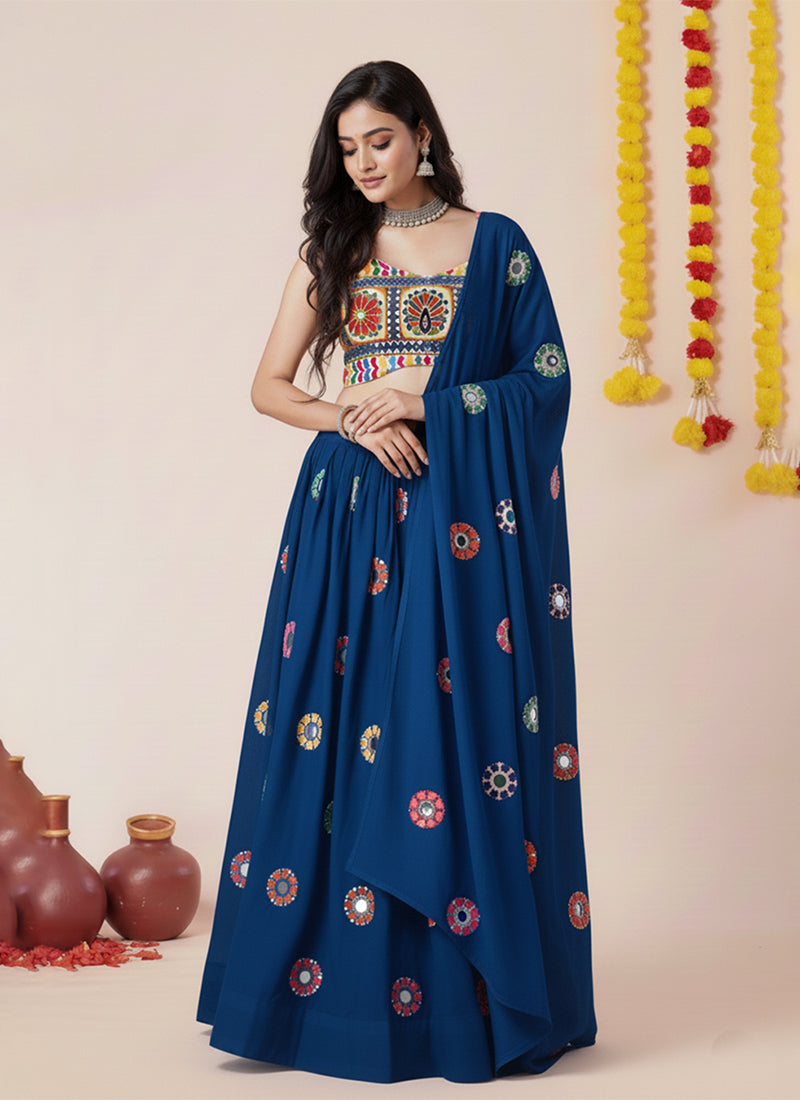 Royal Blue Kutchi Embroidered Lehenga Choli
