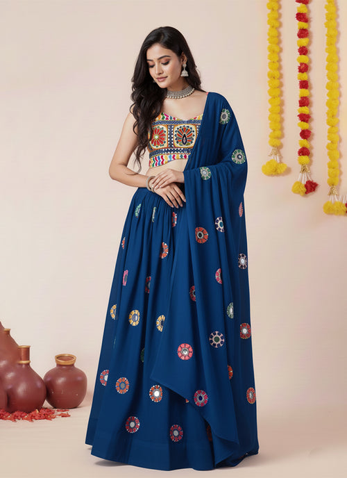 Royal Blue Kutchi Embroidered Lehenga Choli
