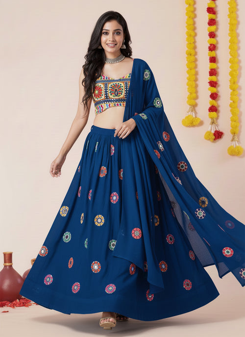 Royal Blue Kutchi Embroidered Lehenga Choli